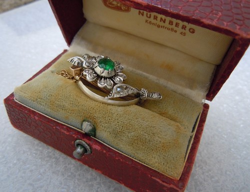 Diamant smaragd brosche - smaragd,